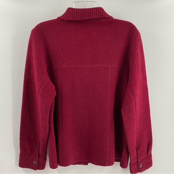 Paraphrase 100% Boiled Wool Burgundy Snap Knit Collar Snap Sleeve Jacket Shacket - Picture 6 of 11